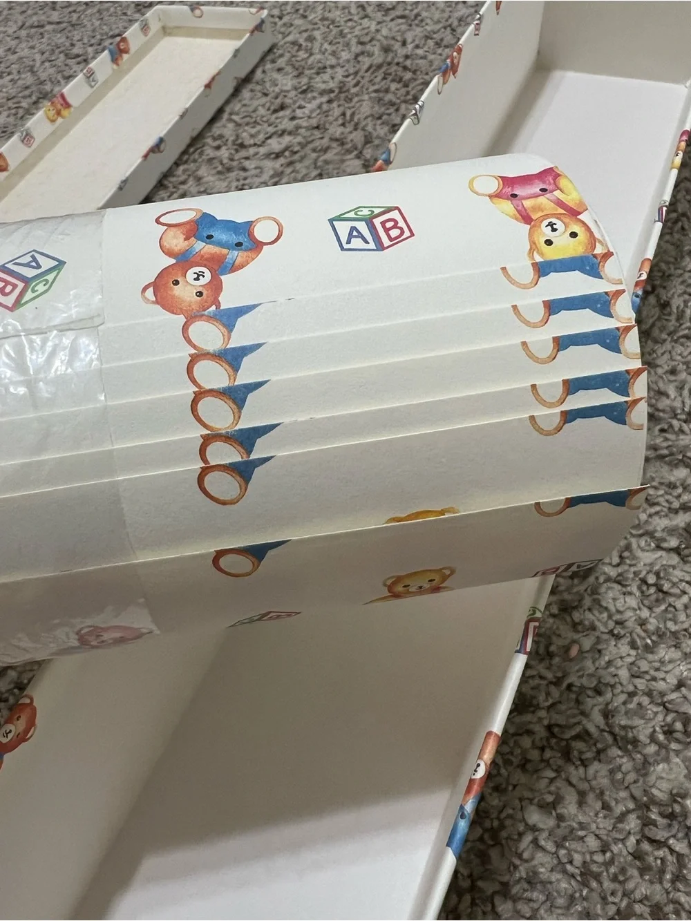 Vintage 1 Box Teddy Bear and Alphabet Print Paper Liner (6 rolls) Nursery Kids